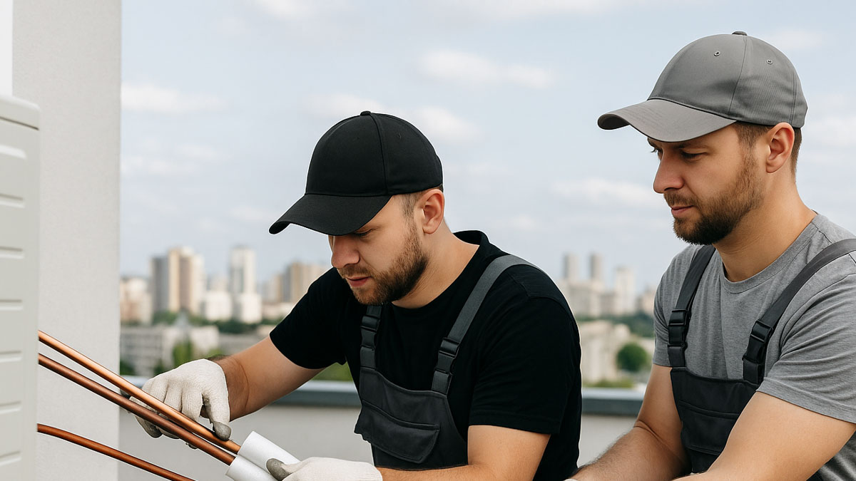 Technicy montują klimatyzację typu split – Tarnowskie Góry.