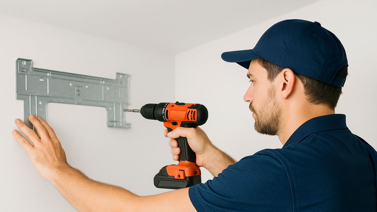 Technik montuje klimatyzację w mieszkaniu klienta – Wodzisław Śląski.